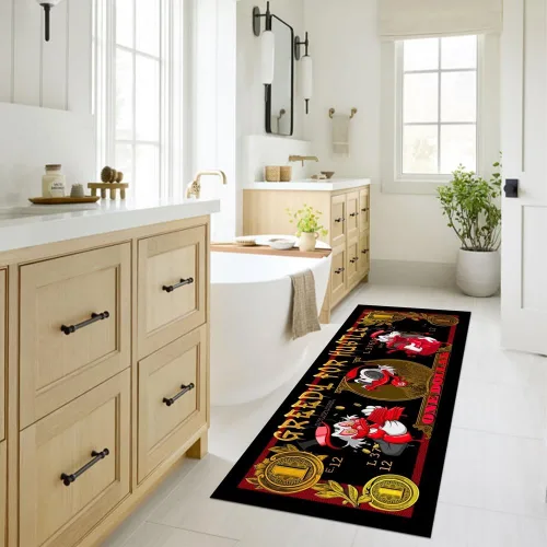 Miniatura 4 de JUST BREATHE Divertida alfombra con dinero de pato rojo de dibujos animados, billete de un dólar, alfombra de corredor negra dorada para hombres
