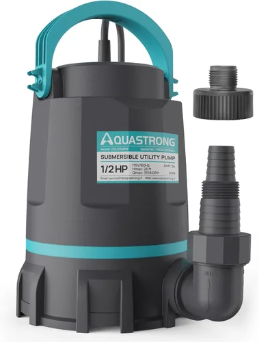 Miniatura 8 de Aquastrong Bomba de sumidero de 1 HP 4500 GPH Bomba de agua sumergible termoplástica portátil bomba de alto flujo de eliminación de agua