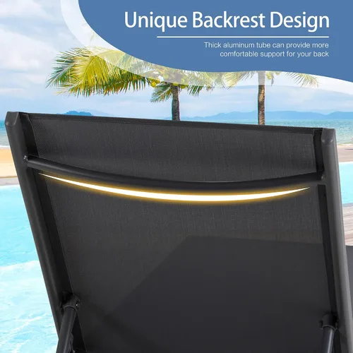 Miniatura 6 de QAQA - 2 tumbonas para exteriores con ruedas, silla de aluminio para patio con 5 posiciones ajustables para piscina, playa, patio, gris oscuro