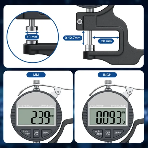 Miniatura 2 de Medidor de espesor digital 0.000-0.500 in/0.5" 0.01mm/0.0005", medidor de espesor, micrómetro electrónico preciso con pantalla LCD, adecuado