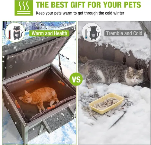Miniatura 4 de Casa de Gatos al Aire Libre con Forro Aislado Resistente a la Intemperie para Gatos Salvajes para el Invierno