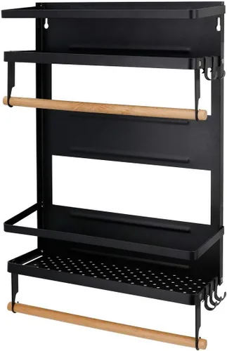 Miniatura 2 de Jolitac Estante magnético para especias para refrigerador, organizador de ahorro de espacio, estante negro en el refrigerador, soporte para toallas