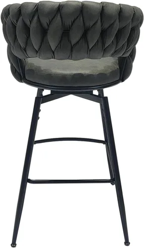 Miniatura 6 de Technical - Juego de 2 taburetes de bar tejidos de cuero, taburetes de bar con patas negras, sillas de isla de cocina no ajustables, taburetes