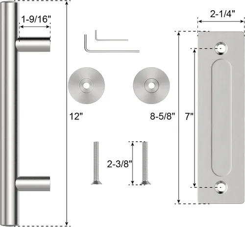 Miniatura 6 de WINSOON 1 paquete de 12 herrajes de manijas corredizas para puerta de granero con tirador empotrado de diseño de doble cara, kit de manijas