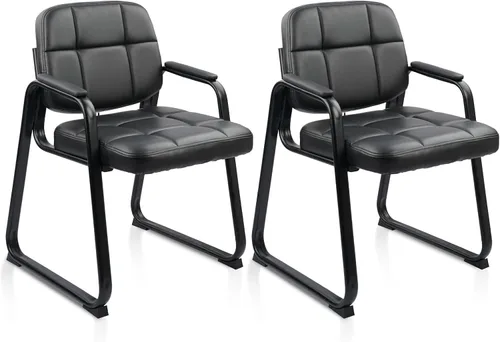 Miniatura 12 de CLATINA Silla de recepción de oficina con reposabrazos acolchado de cuero regenerado, silla ergonómica para sala de espera, vestíbulo, reunión, Negro
