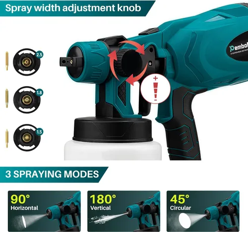 Miniatura 2 de Pulverizador de pintura inalámbrico: pistola de pulverización de mano HVLP con batería de litio de 21 V, 3 boquillas, 3 patrones, ideal
