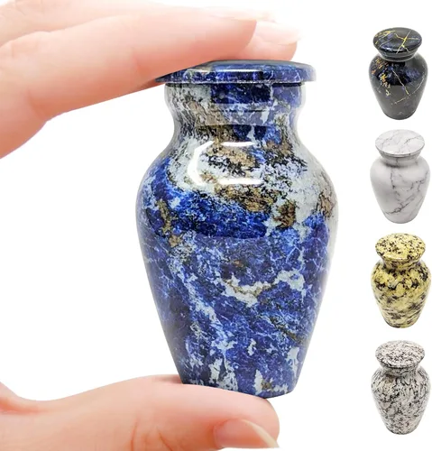 Miniatura 10 de Urna pequeña de recuerdo para cenizas humanas de 3 pulgadas, elegante acabado de mármol, mini urna de cremación para compartir, conmemorativa