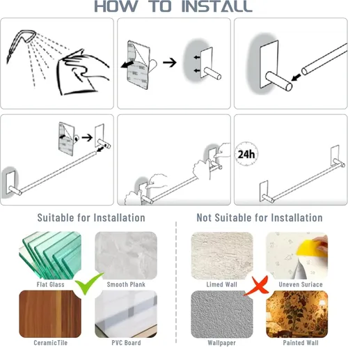 Miniatura 9 de Alise Toalleros para baño, barra para toallas adhesiva de acero inoxidable SUS 304 de 12 pulgadas sin taladro, toallero negro mate de fuerte