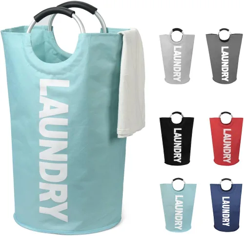 Miniatura 20 de DOKEHOM - Canasta de lavandería extragrande de 125 litros, bolsa de lavandería plegable, canasta de ropa alta y autónoma, contenedor de lavado Beige