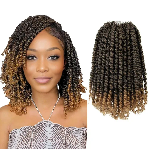 Miniatura 45 de Pelo Passion Twist de 8 pulgadas, trenzas de ganchillo pretrenzadas, paquetes de 8 paquetes (1B/negro natural)