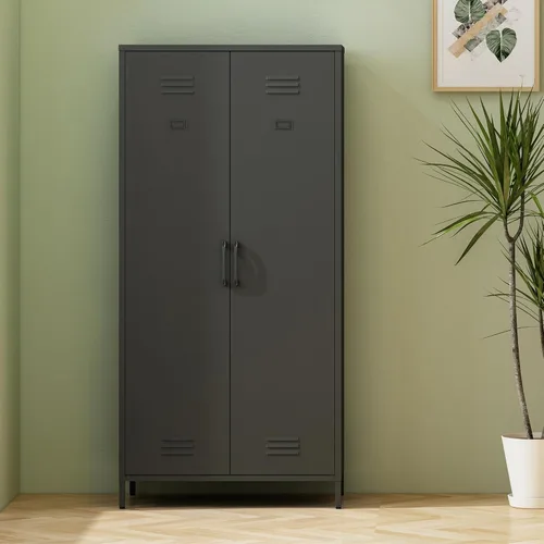 Steehoom Armoire Wardrobe Closet, Metal Storage Clothes Cabinets Locker with Doors Tall Freestanding Armoire Wardrobes for Bedroom Hanging Clothes,