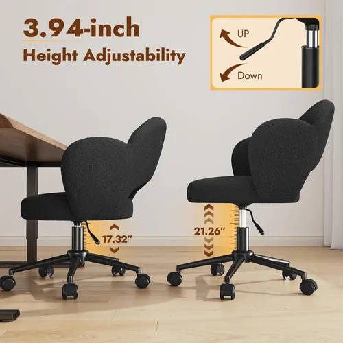 Miniatura 6 de Homkdom - Silla de escritorio con ruedas, 3.94 pulgadas de grosor, cómoda silla de tocador de pétalos, silla giratoria sin brazos con respaldo
