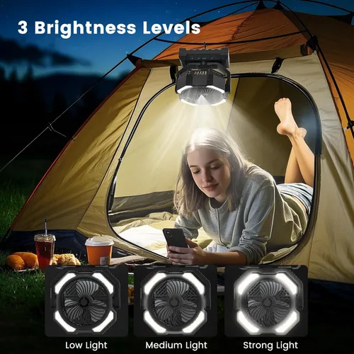 Miniatura 5 de Ventilador de Neblina Portátil de 20000mAh, Ventilador de Camping Recargable por USB con Luz LED, Operado por Batería para Exteriores, Tiendas
