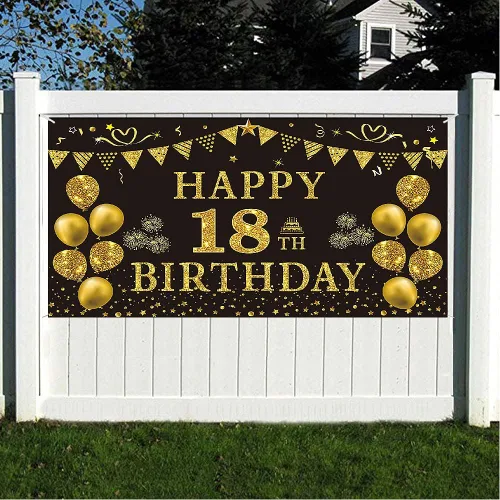 Miniatura 6 de Trgowaul Decoraciones de cumpleaños número 18 para hombres, pancarta de fondo negro y dorado de 5.9 x 3.6 pies, suministros de fotografía de feliz