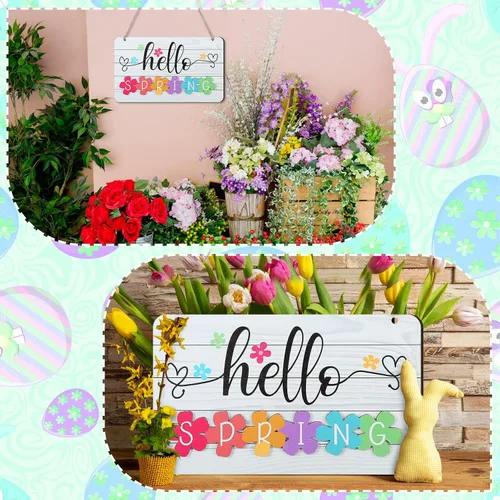 Miniatura 5 de Letrero de verano con texto en inglés «Hello Summer» para puerta delantera, decoración de bienvenida, letrero colgante para puerta de casa de campo