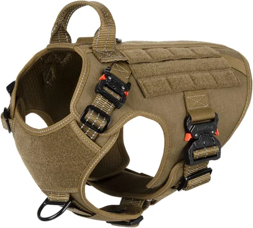 ICEFANG Arnés táctico para perro con 4 hebillas de metal, chaleco, equipo para transportar carga, ligero y modular para perro con asa, sin correa de