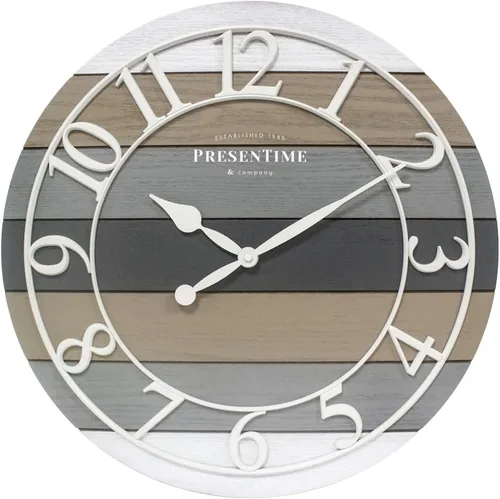 Presentime & Co Reloj de pared moderno de granja con diseño shiplap, de 19.5 pulgadas, números arábicos blancos con estilo shiplap de veta de madera