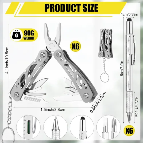 Miniatura 2 de 12 piezas de múltiples herramientas a granel para el Día del Padre para hombres, bolígrafo multiherramienta 6 en 1, alicates multiherramienta