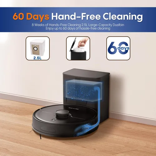 Miniatura 2 de Combo robot de aspiradora y trapeador, potente succión de 5000 Pa, mapeo inteligente avanzado, ideal para pelo de mascotas, polvo