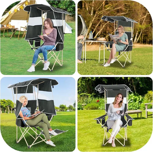 Miniatura 7 de Silla de camping con toldo, sillas deportivas para adultos, silla de toldo con reposapiés extraíble, silla de pesca en hielo con portavasos