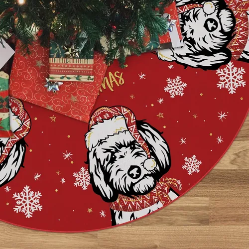 Miniatura 8 de Falda de árbol de Navidad roja con Beagle, falda de árbol navideño de invierno de 48 pulgadas para decoraciones navideñas de perros para interiores