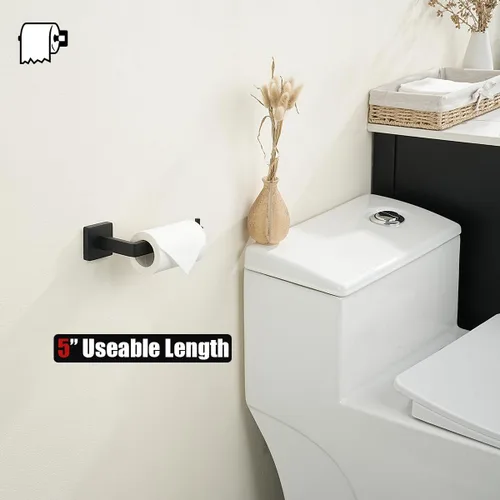 Miniatura 4 de JQK Soporte de papel higiénico negro, dispensador de papel de seda de 0.031 in de grosor de acero inoxidable 304 de 5 pulgadas para baño, soporte