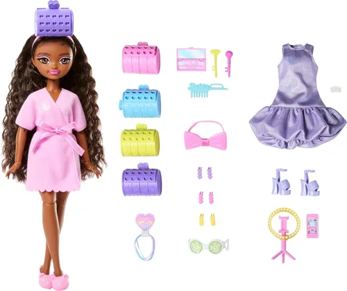 Miniatura 7 de Muñeca de moda Barbie Dream GET Ready Malibu con cabello estilizado, incluye accesorios sorpresa para el cabello y más de 15 looks