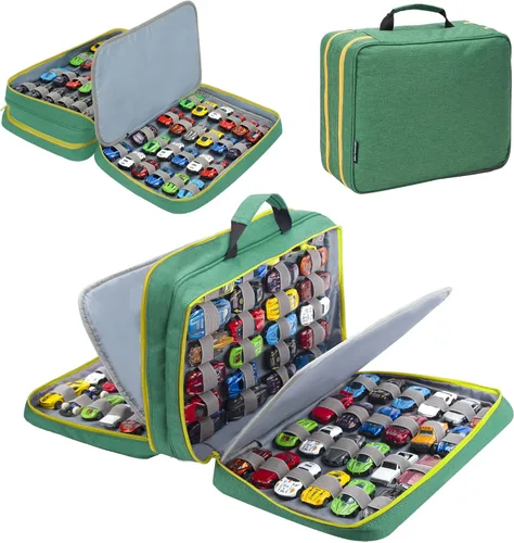 Estuche de almacenamiento para 96 autos de juguete compatible con autos Matchbox, organizador de almacenamiento para autos Matchbox para mini Verde