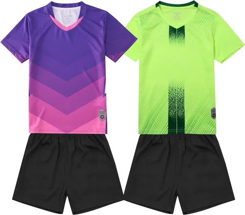 Paquete de 2 camisetas de fútbol y pantalones cortos para niño, de secado rápido, uniforme de entrenamiento de equipo deportivo