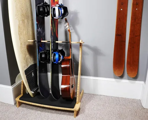 Miniatura 9 de Grassracks Estante vertical independiente para tablas de surf de alta calidad, soporte de bambú magistralmente hecho para 4 tablas de surf