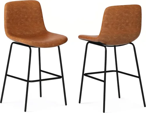 Miniatura 15 de SIMPLIHOME Randolph Taburetes de mostrador (juego de 2) taburetes de bar tapizados de madera curvada de 28 pulgadas de altura del asiento en tela