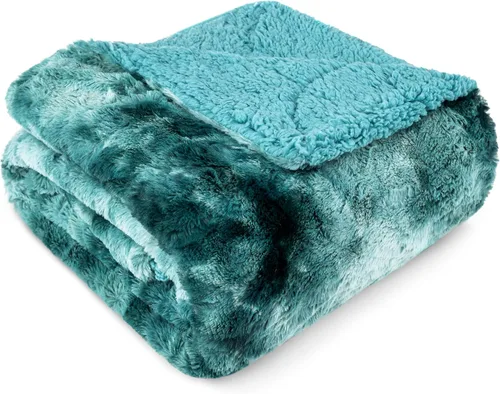 Miniatura 21 de PAVILIA - Manta de piel sintética reversible con diseño tie-dye color negro, suave, mullida y cálida, mantas y cobijas de sherpa para cama, manta