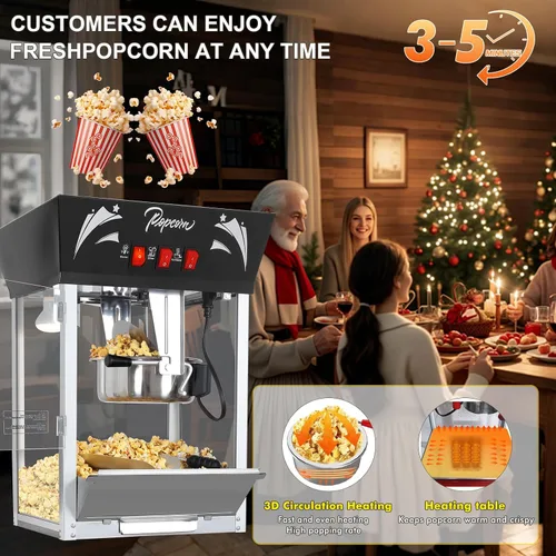 Miniatura 2 de Máquina de hacer palomitas, hervidor de 12 onzas de acero inoxidable, máquina comercial de palomitas con vidrio templado, bandeja de calentamiento