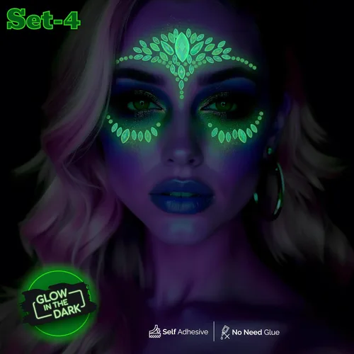Miniatura 33 de 32 piezas de gemas faciales (diseños aleatorios) autoadhesivas con purpurina para tatuaje, gemas para festivales, fiestas rave, maquillaje corporal