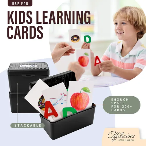 Miniatura 8 de OFFILICIOUS Tarjetero negro de 4 x 6 pulgadas, caja de fichas con divisores de índice, tarjetas rayadas y calcomanías, organizador de caja de Juego