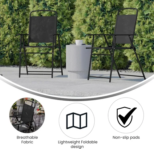 Miniatura 5 de Flash Furniture Mystic - Sillas plegables para patio, sillas de césped de textileno para exteriores con reposabrazos, juego de 2, color negro