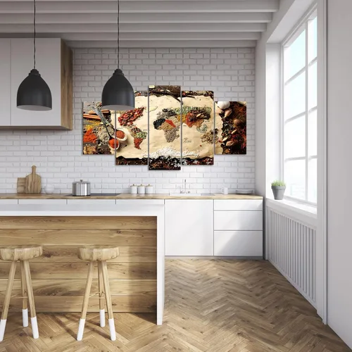 Miniatura 4 de Mapa grande del mundo de 5 paneles hecho de especias sobre lienzo de madera, arte de pared, fotos de cocina, decoración de pared moderna, envoltura