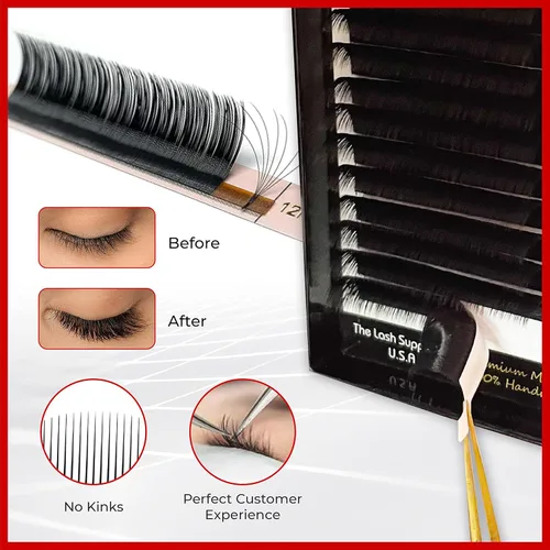 Miniatura 6 de THE LASH SUPPLY Pestañas de volumen Easy Fan, suministros profesionales de extensión de pestañas mágicas, rizo C/D, 0.39-0.78 pulgadas de longitud