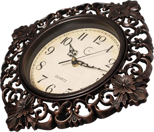 Miniatura 8 de Clockswise Reloj de pared colgante redondo clásico de 11 pulgadas con marco floral adornado en acabado envejecido vintage para el hogar, entrada