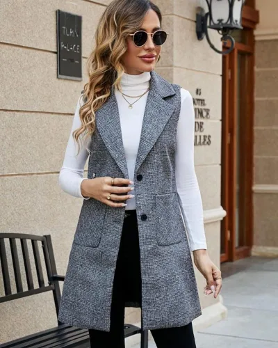Miniatura 2 de Kedera Chaleco largo de un solo pecho para mujer, casual, sin mangas, con bolsillo, ropa de abrigo larga