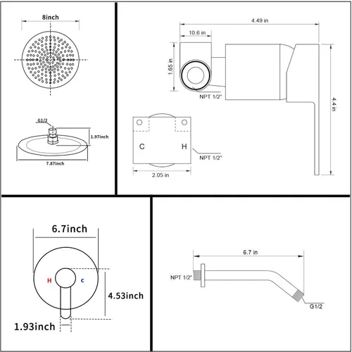 Miniatura 3 de Cabezal de regadera de color negro mate con una sola función, kit de ajuste de regadera con válvula de paso, sistema completo de llave de regadera