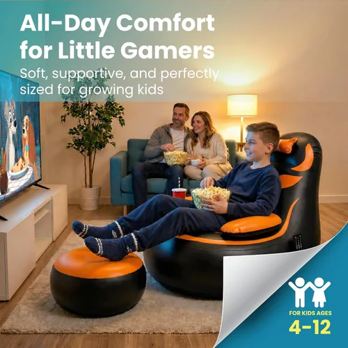 Miniatura 6 de Silla inflable para juegos para niños, soporta hasta 300 libras, incluye bomba de aire, soporte para tazas, 2 bolsillos, asiento de puf duradero