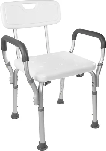 Silla de ducha Vaunn, asiento de baño con brazos acolchados, respaldo extraíble y patas ajustables para seguridad en la bañera y soporta un peso de