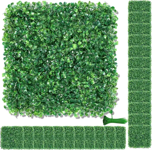 Miniatura 10 de Paneles de setos artificiales de boj de 10 x 10 pulgadas, 24 piezas de pantalla de privacidad de vegetación sintética, decoración de pared