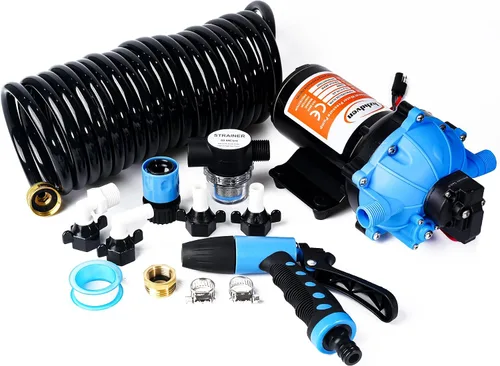 Miniatura 11 de [Versión mejorada] Bomba de agua dulce de 12V CC para RV, 7GPM 70PSI, bomba de diafragma autocebante de cinco cámaras con interruptor de presión
