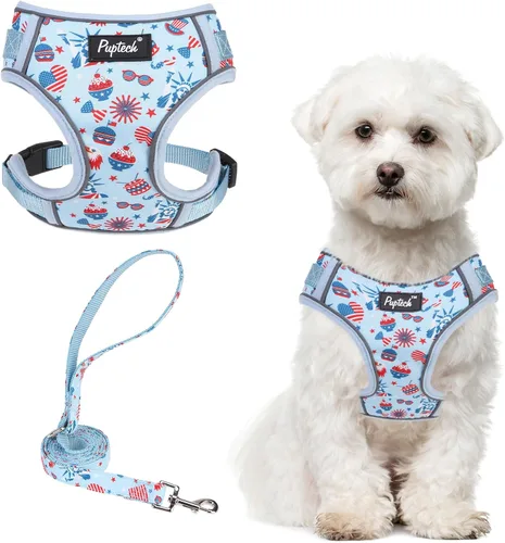 Miniatura 57 de PUPTECK Juego de arnés y correa para perro pequeño, arnés ajustable sin tirones para cachorro, chaleco de malla suave reflectante para mascotas