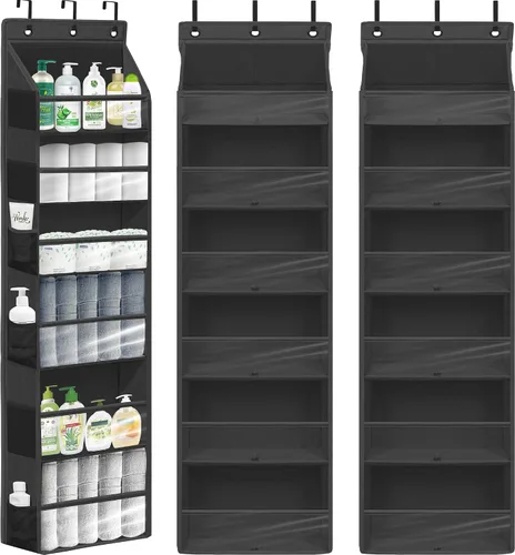 Miniatura 17 de Organizador de puerta con 6 bolsillos extra grandes, 12 bolsillos laterales, estante de almacenamiento resistente para armario, organizador de Beige