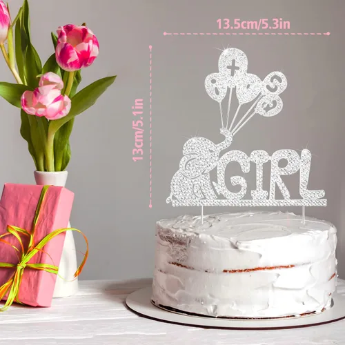 Miniatura 2 de LINGTEER It's a Girl Elephant Baby Girl - Decoración para pastel de diamantes de imitación - Saludos a la dulce niña, decoración de regalo de fiesta
