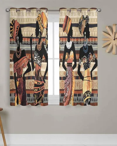 Miniatura 3 de Cortinas traslúcidas históricas africanas de 39 pulgadas de largo, juego de 2 paneles de cortinas para cocina, dormitorio, sala de estar, puerta