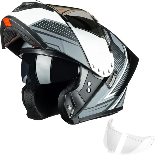 Miniatura 10 de ILM Casco modular de motocicleta para adultos, de cara completa, abatible, con doble visera, Street Bike Racing DOT modelo MM966